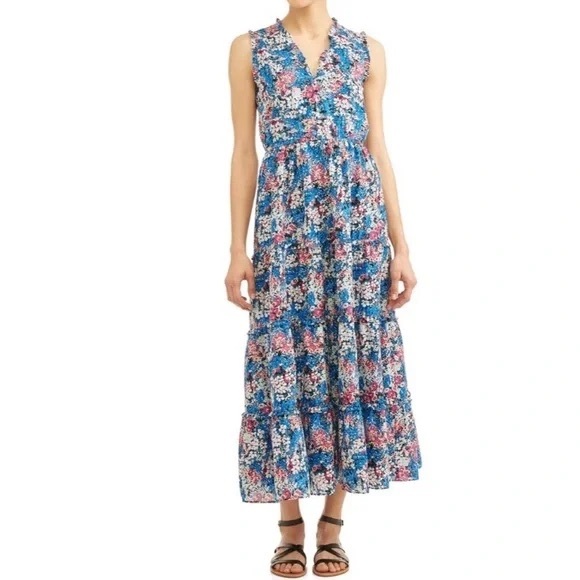 Textile Elizabeth and James Meg Blue Floral Maxi Dress Size XL - Picture 12 of 13